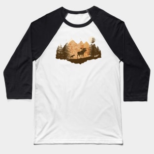 Mother moose and her cub in the mountains at sunset Baseball T-Shirt